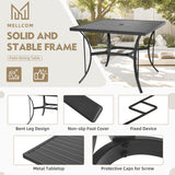 MELLCOM 5 Pcs Outdoor Dining Set, 4 Swivel Rocker Chairs with Thick Cushions & Square Dining Table with Umbrella Hole, Patio Furniture Set for Porch, Beige MELLCOM