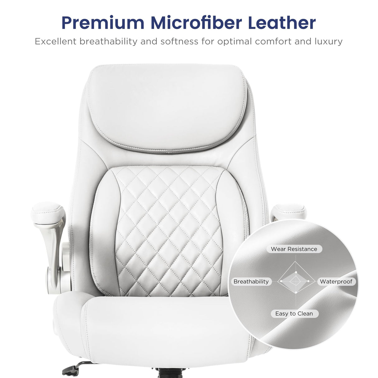 Nouhaus Ergonomic Office Chair Premium Microfiber Leather Adjustable Lumbar Support & Armrests, High Back Comfy Desk Gaming Chairs Executive Computer Swivel Chair Tilt Function(Posture,White) Nouhaus