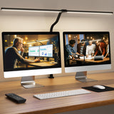 APMIEK LED Desk Lamp for Home Office, Remote Control Computer Desk Light Bright Table Lamp for Study Dimmable Desk Lighting with Clamp Adjustable Gooseneck, Double Head, 24W, Black APMIEK