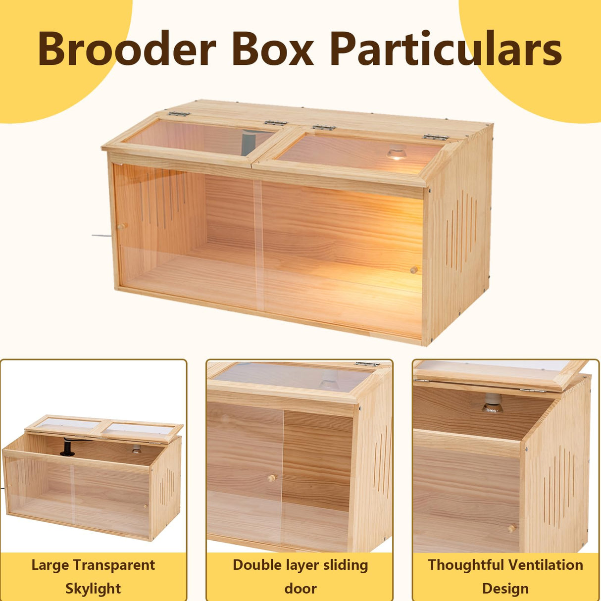 Large Wooden Chicken Brooder Box with Bulb Set and Thermometer - Brooder Box for Chicks Indoor Accommodates Up to 25 Chicks - Ideal for Chickens, Ducks, Quails, Hamsters, and Lizards（32x16x16 Inches） UYDJKLS