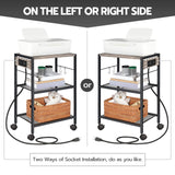 HOOBRO Industrial Printer Stand, 3-Tier Mobile Printer Table, Rolling Cart with Power Outlets and USB Ports, Home Printer Stand with 2 Hooks, for Office, Living Room, Greige and Black BG22UPS01 HOOBRO