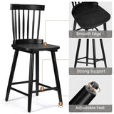 Unovivy 24" Windsor Wooden Bar Stools Set of 4, Farmhouse Counter Height Barstool with Spindle Back, Widen Seat, Modern Mid-Century Country Style, for Kitchen Island Dining Room, Black Unovivy