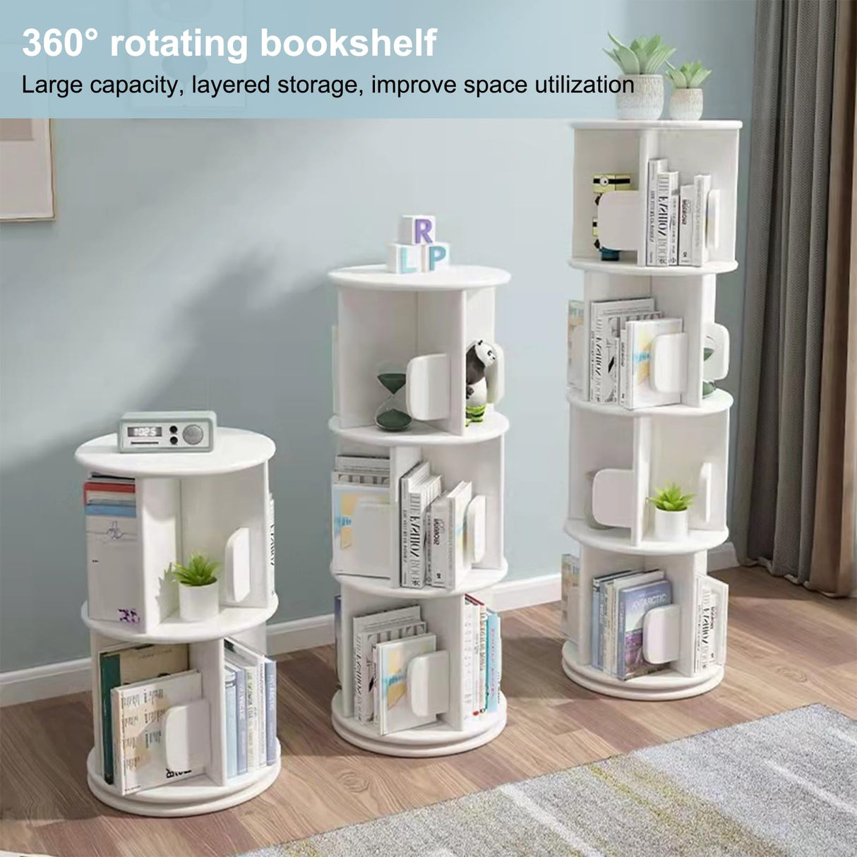 360° Rotating Solid Wood Bookshelf – 5 Tier Spinning Bookcase for Stylish Storage in Any Room LWQFHI