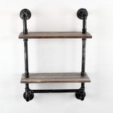 Industrial Pipe Shelf Bathroom Shelves Wall Mounted,19.6in Rustic Wood Shelf with Towel Bar,2 Tier Farmhouse Towel Rack Over Toilet,Pipe Shelving Floating Shelves Towel Holder,Retro Grey MBQQ