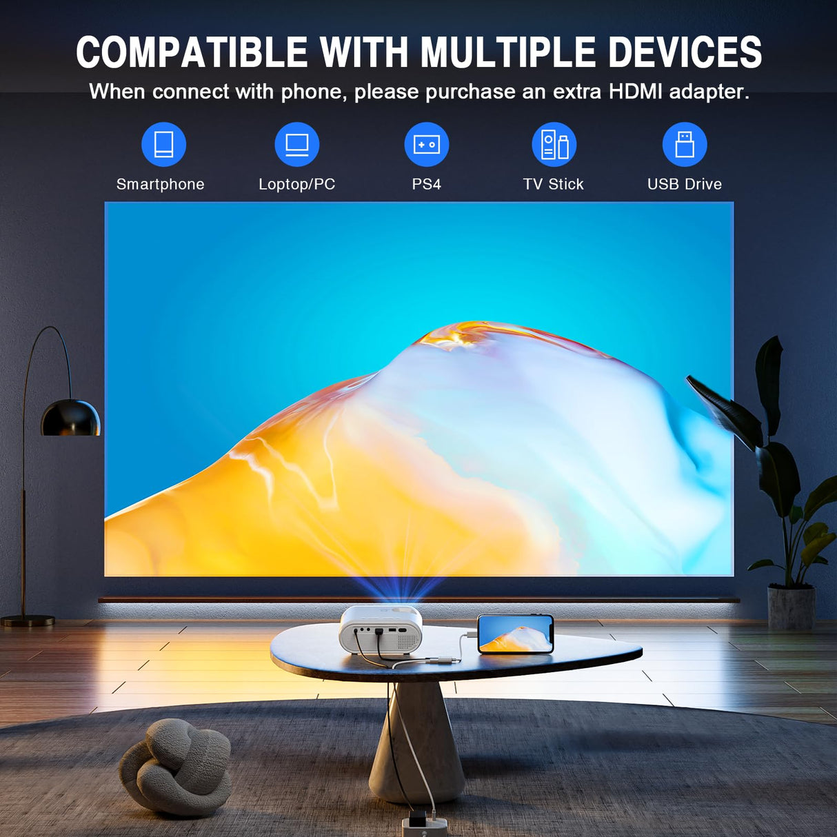 Mini Projector, VISSPL Full HD 1080P Video Projector, Portable Outdoor Projector with Tripod, Kids Gift, Home Theater Movie Phone Projector Compatible with Android/iOS/Windows/TV Stick/HDMI/USB VISSPL