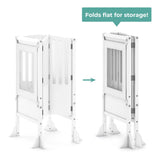 Guidecraft Kitchen Helper® Toddler Tower Step Stool - Contemporary - White: Folding Adjustable Height Montessori Wooden Learning Furniture with Keepers Guidecraft