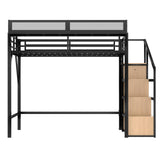 Metal Queen Size Loft Bed with Stairs and Wardrobe,Heavy Duty Loft Bed Frame with LED Lights and Charging Station for for Kids, Teens, Adults, Natural Wood Bellemave