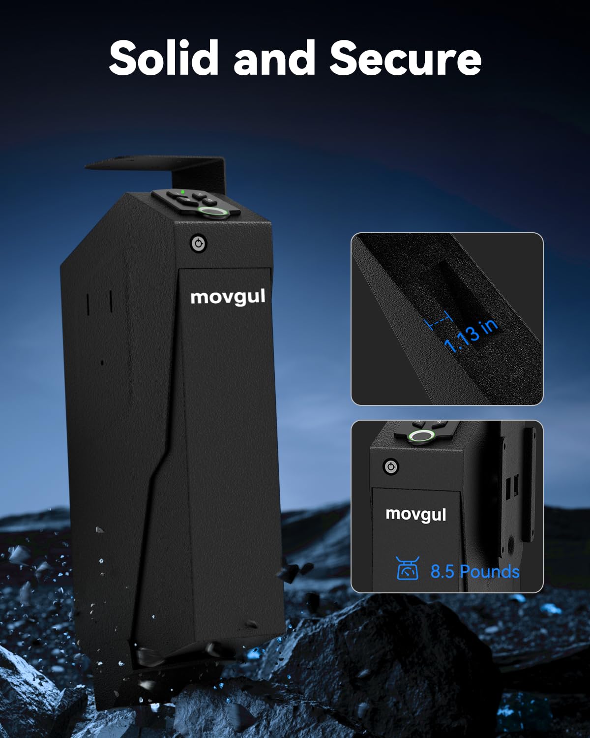 Biometric Gun safe for Handgun Drop Down Bedside Pistol Safe, Mounted Fingerprint Handgun Case for Nightstand, Under Desk, Bed movgul