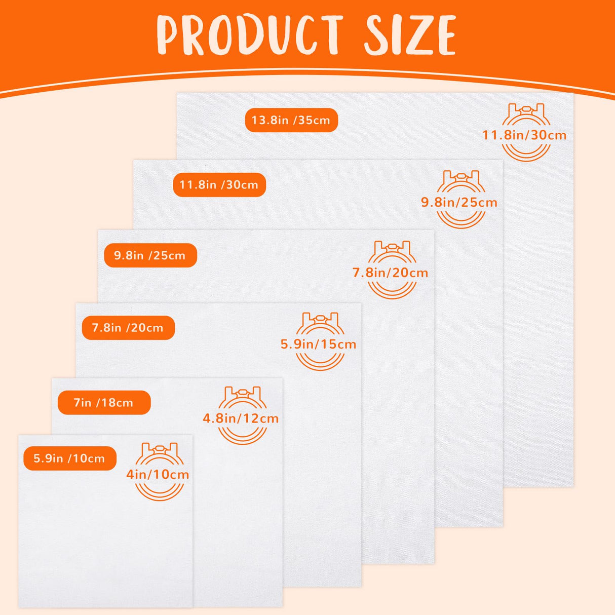 12 PCS Embroidery Fabric, Pre-Cut White Natural Cotton Embroidery Cloth Fabric, 6 Different Sizes 5.9 to 13.8inch, Embroidery Cloth Squares for Embroidery Garment Craft Nitelemn