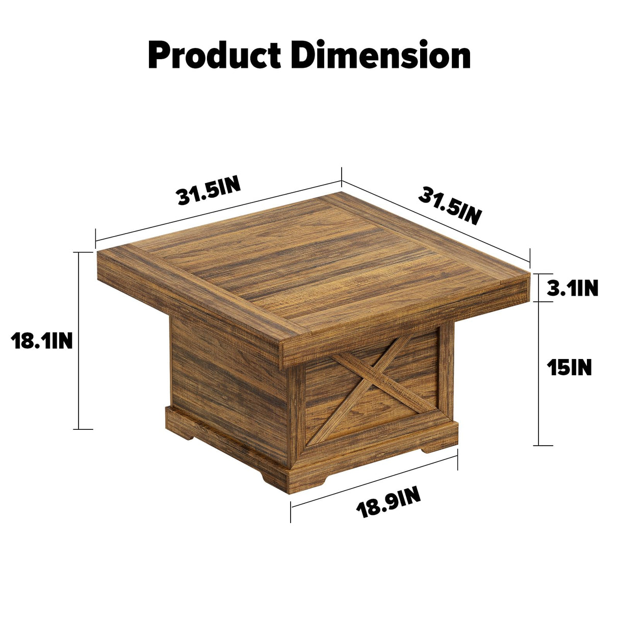 Lareth Coffee Table 31.5 in Rustic Center Table with X Design Wooden Pedestal for Living Room, Small Square Home Office Tea Accent Table for Dining Room Apartment, Walnut Lareth