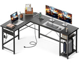 Coleshome L Shaped Computer Desk 66" with Power Outlet & Storage Shelves, Corner Sturdy Writing Desk Workstation, Modern Wooden Office Gaming Desk, Wood & Metal, Black Coleshome