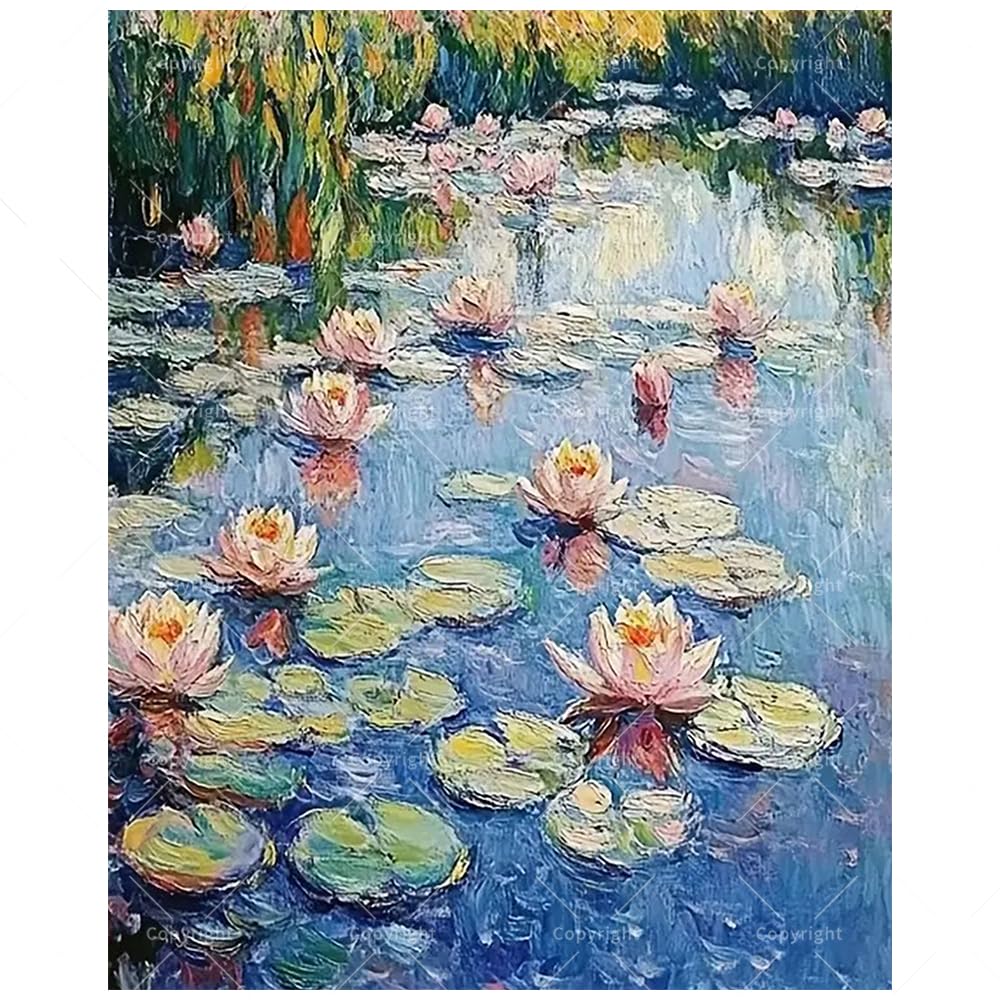 Water Lily Garden Paint by Numbers Kit for Adults - DIY Monet-Inspired Water Lilies Painting on Canvas 16x20 Inches, Acrylic Paint Set, Suitable for Beginners, for Home Decoration/Gifts TAOPAOLAB