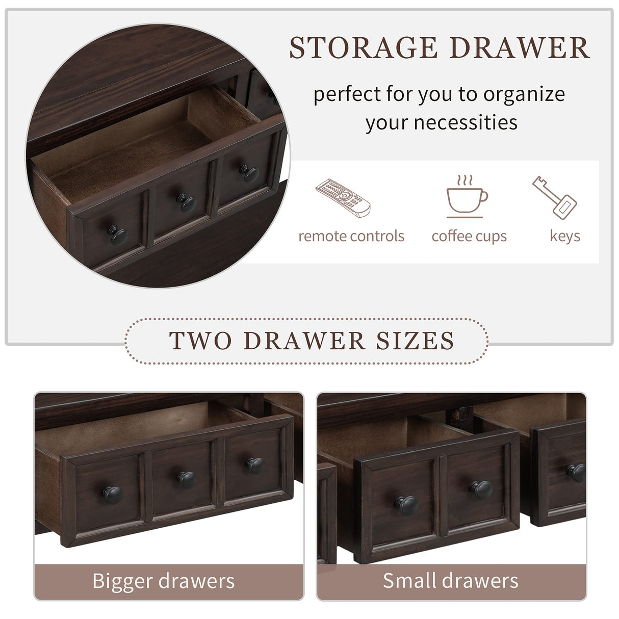 Merax (Espresso Wood Farmhouse Entry Way Hallway Table with Drawers and Bottom Shelf Narrow Long Sideboard for Living Room, Type 6 Merax