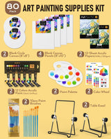 Nicpro Acrylic Paint Canvas Set for Adults & Kids, 80PCS Art Painting Supplies Kit with 2*12 Colors Paint, 6 Canvas, 2 Table Easel, 2*10 Brushes, 2 Paper Pad, 2 Palette for Artist Beginner Students Nicpro