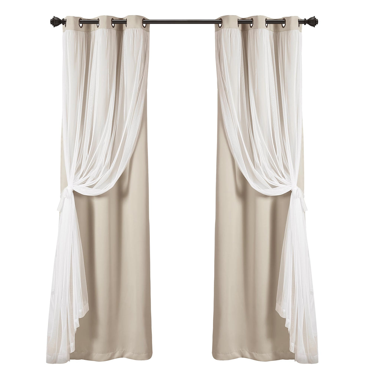 Lush Decor Sheer Grommet Curtains With Insulated Blackout Lining, Window Curtain Panels, Pair, 38"W x 84"L, Wheat - Curtain With Sheer Overlay, Elegant Blackout Curtains for Bedroom Lush Decor