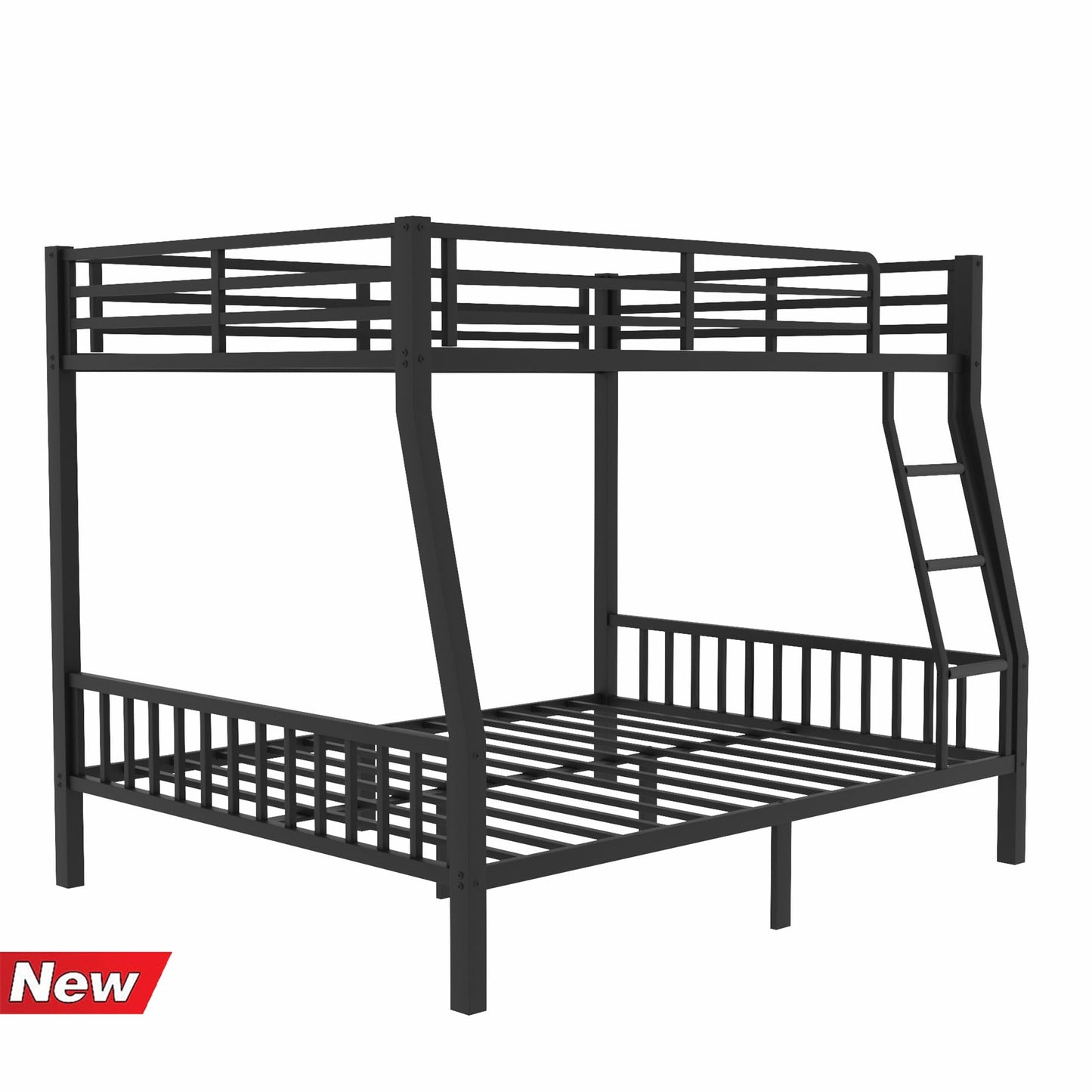 TSAMPA Latest Upgraded & Stronger Heavy Duty Black Metal Bunk Bed Frame Full XL Over Queen Size, Thickened Safer More Stable Bunkbed Bunk Queen Bed (Easier to Assemble) (Full XL Over Queen)