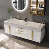 Weibath 59" Wall Mounted Bathroom Vanity Modern Bathroom Vanity with Double Sink & Drawers & Doors Faux Marble Top Weibath