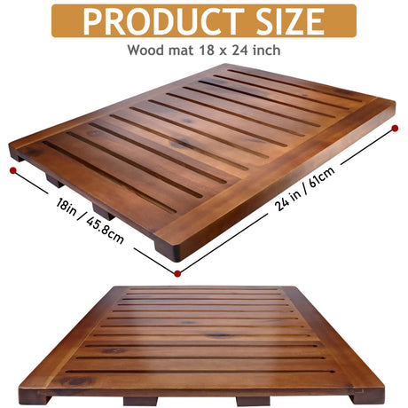 Acacia Wood Shower Mat 24x18 Inches by Demigo, Luxury Bath Mat Non Slip for Bathroom Bathtub Shower Spa Garden Home, Wooden Floor Mat Square Large for Outdoor and Indoor Demigo