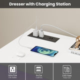 IDEALHOUSE 6 Drawer Dresser for Bedroom with LED Lights & Charging Station, Modern White Dresser with LED for Bedroom, Wide Chest of 6 Drawers with Open Storage Shelf for Living Room, Hallway, Closet IDEALHOUSE