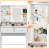 Uiithokyia White Vanity Desk, Makeup Vanity Table with Mirror LED Lights, Vanitys for Jewelry Organizer, 2 Storage Drawers, and Side Pockets Hair Tools Storage, Bedroom Vanity Table for Women, Girls Uiithokyia