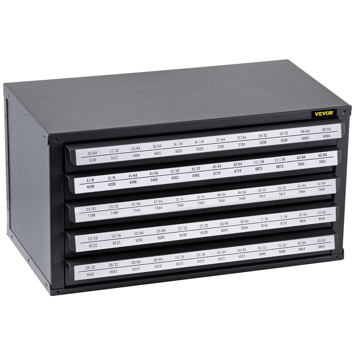 VEVOR Drill Bit Dispenser Cabinet, Five-Drawer Drill Bit Dispenser, 1/2" Reduced Shank Drill Bit Organizer Cabinet, Drill Dispenser Organizer Cabinet for Sizes 33/64" to 63/64" in 1/64" Increments VEVOR
