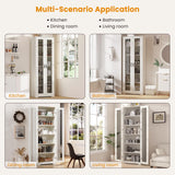 Teekyooly 70" Tall Display Cabinet Storage, Pantry Cabinet with 2 Doors and 6 Adjustable Shelves, Standing Utility Cabinet for Dining Room, Food Storage and Kitchen, Clear and White Teekyooly