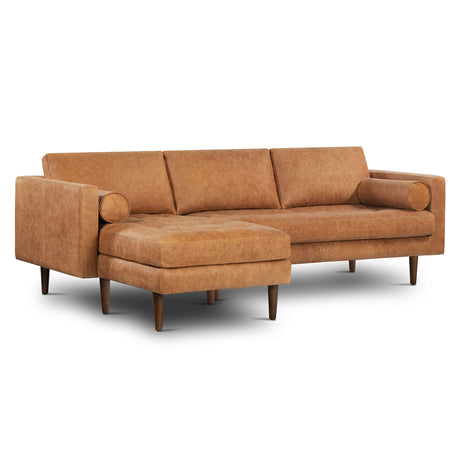 POLY & BARK Napa Leather Couch – Left-Facing Sectional Full Grain Leather Sofa with Tufted Back with Feather-Down Topper On Seating Surfaces – Pure-Aniline Italian Leather – Cognac Tan POLY & BARK