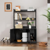 FinerFurnis Litter Box Enclosure with 2 Storage Shelves Black Hidden Cat Litter Box Furniture with Scratch Pad Indoor Cat House Kitty Box Washroom Cat Bookshelf Cabinet-Black FinerFurnis