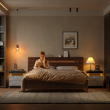 i-aplus Nightstand Set of 2 LED Nightstand with 2 Drawers, Bedside Table with Drawers for Bedroom Furniture, Side Bed Table with LED Light, Grey Black i-aplus