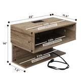 ALIMORDEN Floating Nightstand with Charging Station, Wall Mount Bedside Shelf with Drawer Storage USB Ports and Power Outlets, Small Wall Shelves for Bedroom, Weathered Oak ALIMORDEN