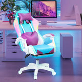 BESUFY Gaming Chair with LED Lights, Girl Video Chair, Ergonomic Computer Chair with Massage and Footrest, Heart Backrest, Height Adjustable Swivel Reclining Video Game Chairs for Adults Purple BESUFY