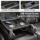 Power Reclining Sofa Couch with Wireless Charger, 3 Seaters with Recliner with Reading Light, Leather Electric 3 Seat Sofa Sectional Set for Living Room, Home Theater Seating with LED Lights, Grey Comfort Stretch