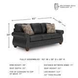 Signature Design by Ashley Chatterton Rustic Faux Leather Sofa with Nailhead Trim and 2 Throw Pillows, Black Signature Design by Ashley