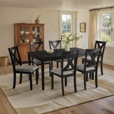 SIMTONAL Modern 6-Piece Dining Set with 4 Upholstered Chairs and Bench – Solid Wood Table Set for Kitchen or Dining Room, Black SIMTONAL