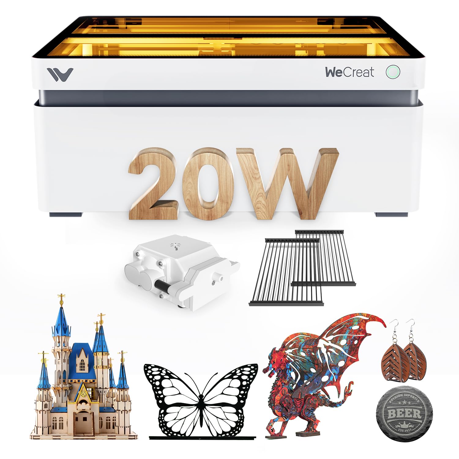 WeCreat MakeIt 20W(20,000mW) Laser Engraver Machine with Smart Camera, Auto-Lifting Fully Enclosure, Air Assist for Engraving and Cutting Wood Acrylic Leather Metal DIY Personalized Holiday G - WoodArtSupply