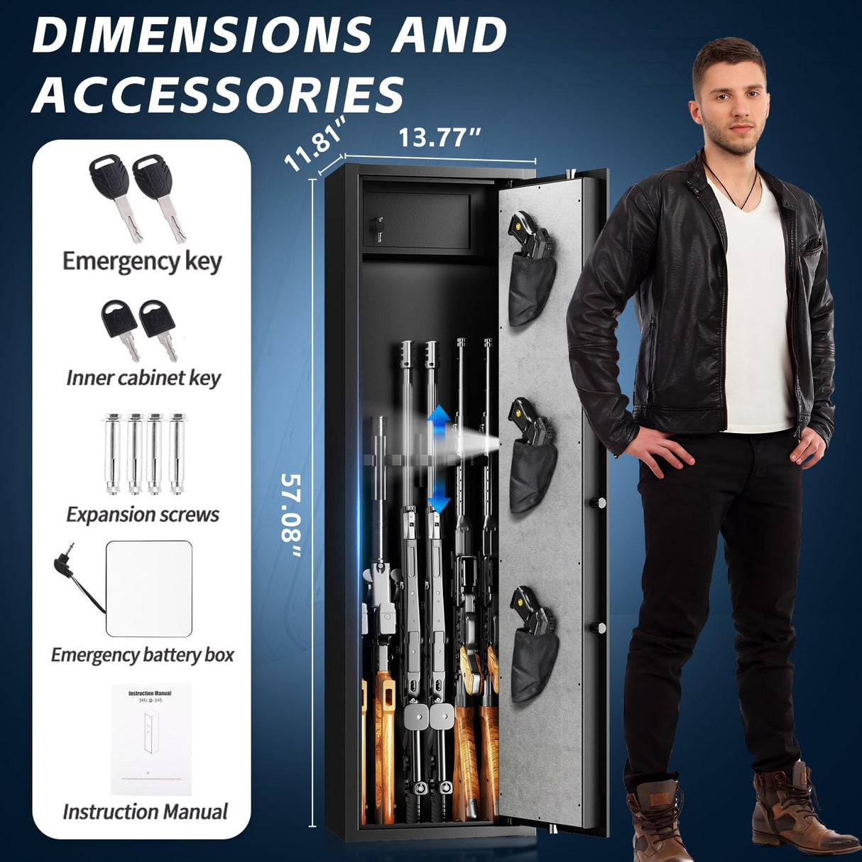 4-5 Gun Safes for Home Rifle and Pistols, Gun Safe with Electronic Password and Alarm Function,Gun Cabinets with 3 Pistol Bags and a Storage Box，Quick Access Safes with Removable Shelf for Shotguns Lnoauys