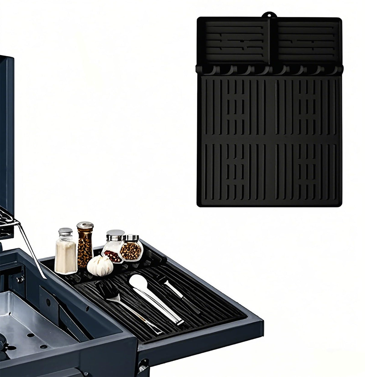 LittlesJoy Silicone Grill Barbeque Mat Fit for Blackstone,Large Spatula Tools Mat with Drip Pad, Silicone Griddle Mat for Outdoor Cooking, Kitchen Counter(Dark Grey) LittlesJoy