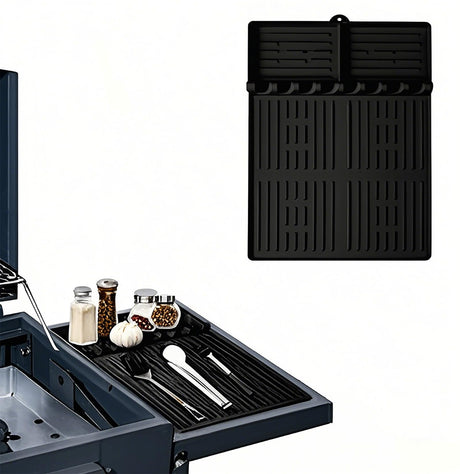 LittlesJoy Silicone Grill Barbeque Mat Fit for Blackstone,Large Spatula Tools Mat with Drip Pad, Silicone Griddle Mat for Outdoor Cooking, Kitchen Counter(Dark Grey) LittlesJoy