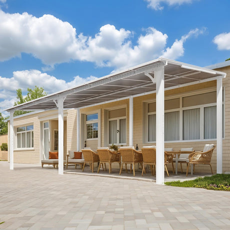 AECOJOY 20' x 10' White Outdoo Gazebo for Patio, Large Wall-Mounted Pergolas and Gazebos Clearance Hard Top 10x20 Lean to Metal Gazebo Shelter Patio Roof, Heavy Duty Awnings for Patio, Decks AECOJOY