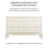 Evolur Aurora 7 Drawer Double Dresser in Ivory Lace, Fitted with 7 deep and Roomy Drawers with Five-Piece Drawer Box Construction, Comes Assembled Evolur