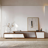 homary Extendable TV Stand with 3 Drawers Minimalist Rectangle Entertainment Center Walnut TV Console Table Up to 110" (Extendable: 70.9”W-110.2”W) (White & Walnut) homary