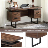 STANSS 59" Computer Desk, Farmhouse Home Office Desk Writing Table with 3 Drawers and U-Shaped Metal Legs, Wood Executive Desk Student Desk, Drawers for Hanging File Executive Desk, Rustic Brown STANSS