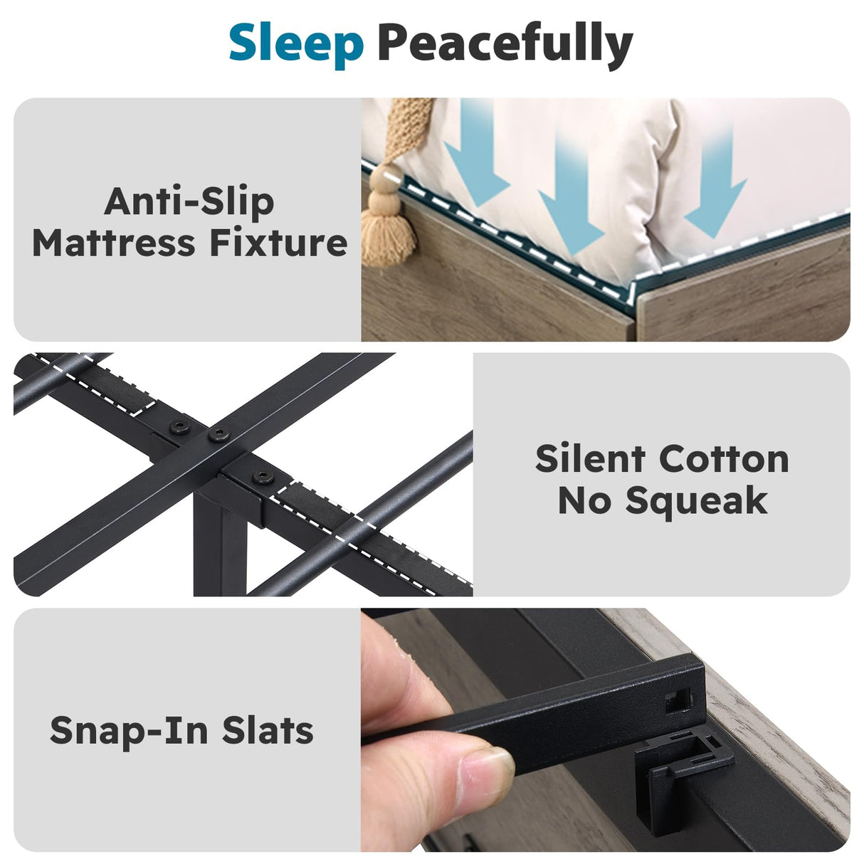 Kiivakii Grey Full Size Bed Frame with LED Lights, 4 Storage Drawers & Charging Station Kiivakii