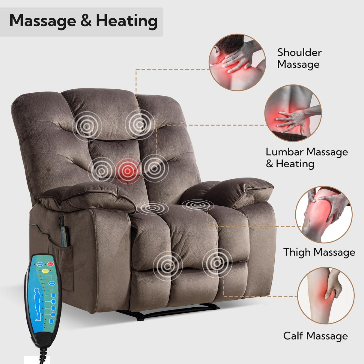 HAOMARKETS Oversized Power Recliner Chair with Massage and Heat, 41" Wide Electric Reclining Chairs with USB Port, Breathable Fabric Overstuffed Reclining Sofa for Living Room Bedroom (No Lift) HAOMARKETS