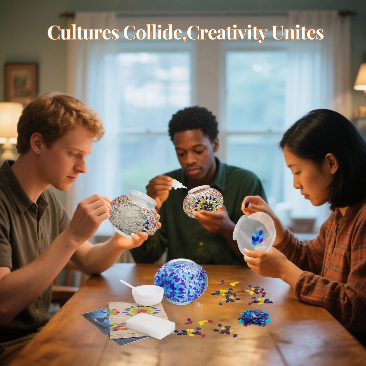 BOHMR DIY Turkish Mosaic Lamp Kit,Table Lamp Making Kit,Easy No Skills Craft for Family Team,Decorative Table Desk Light Crfat Kit for Living Room Bedroom, Make Your Own Table Lamp,Gifts,Blue BOHMR