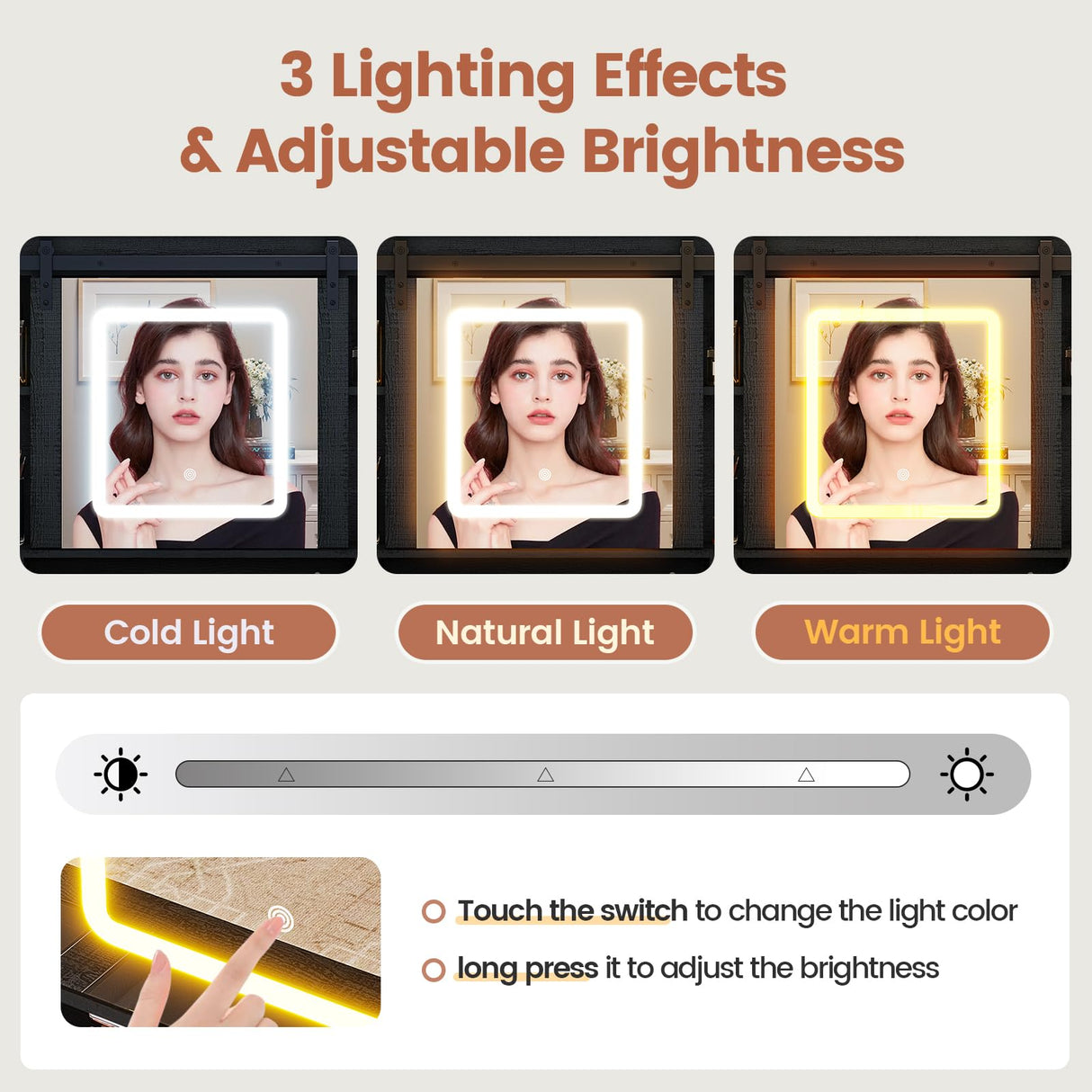 BTHFST Farmhouse Makeup Vanity with Lights & Sliding Mirror, Glass Top Vanity Desk with Charging Station, Large Makeup Table with 5 Drawers & Shelves BTHFST