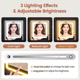 BTHFST Farmhouse Makeup Vanity with Lights & Sliding Mirror, Glass Top Vanity Desk with Charging Station, Large Makeup Table with 5 Drawers & Shelves BTHFST