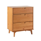 Walker Edison Sloane 3-Drawer Groove Handle Solid Pine Wood Dresser, 36 Inch, Caramel Walker Edison