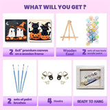 cviokrdu 2 Pack Paint by Numbers Kit for Kids with Frame-Wooden Easel, Halloween Paint by Numbers for Kids Ages 4 8 12, Easy Halloween Acrylic Oil Painting Kits for Home Wall Decoration 8x8 inch cviokrdu