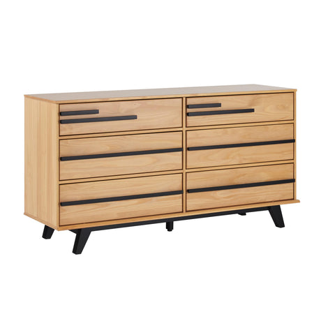 Walker Edison Malhia Minimalist Solid Wood 6-Drawer Dresser Bedroom Storage, 60 Inch, Natural Pine Walker Edison